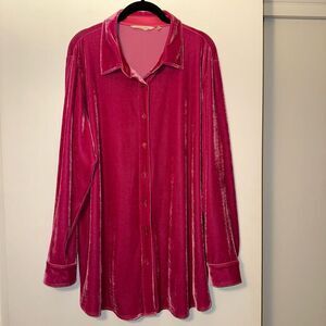 Soft Surroundings Fuchsia Velvet Button-Down Shirt